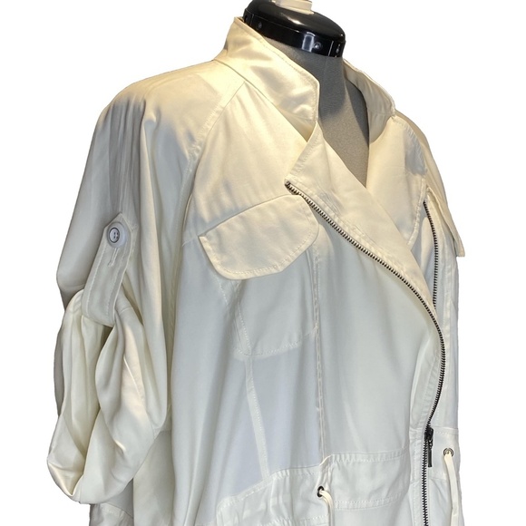 CATHERINE MELANDRINO White 100% Silk Utility Jacket Quiet Luxury Plus Size 14 - Picture 13 of 16